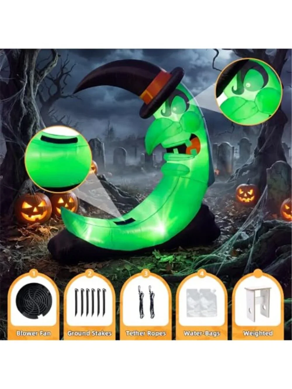 8.9 FT Giant Halloween Inflatables Witch Moon Outdoor Decorations